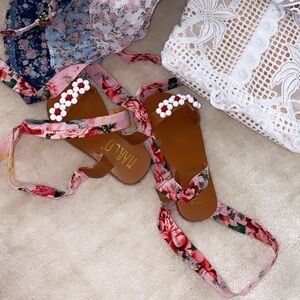 Marlo Kids Lace Up Scarf Flower Shoes size 25 Toddler